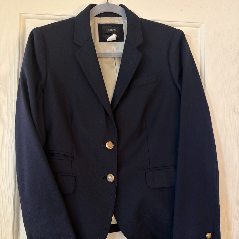 J.Crew Schoolboy Blazer Navy Blue Gold Buttons Wool Blend Preppy Classic